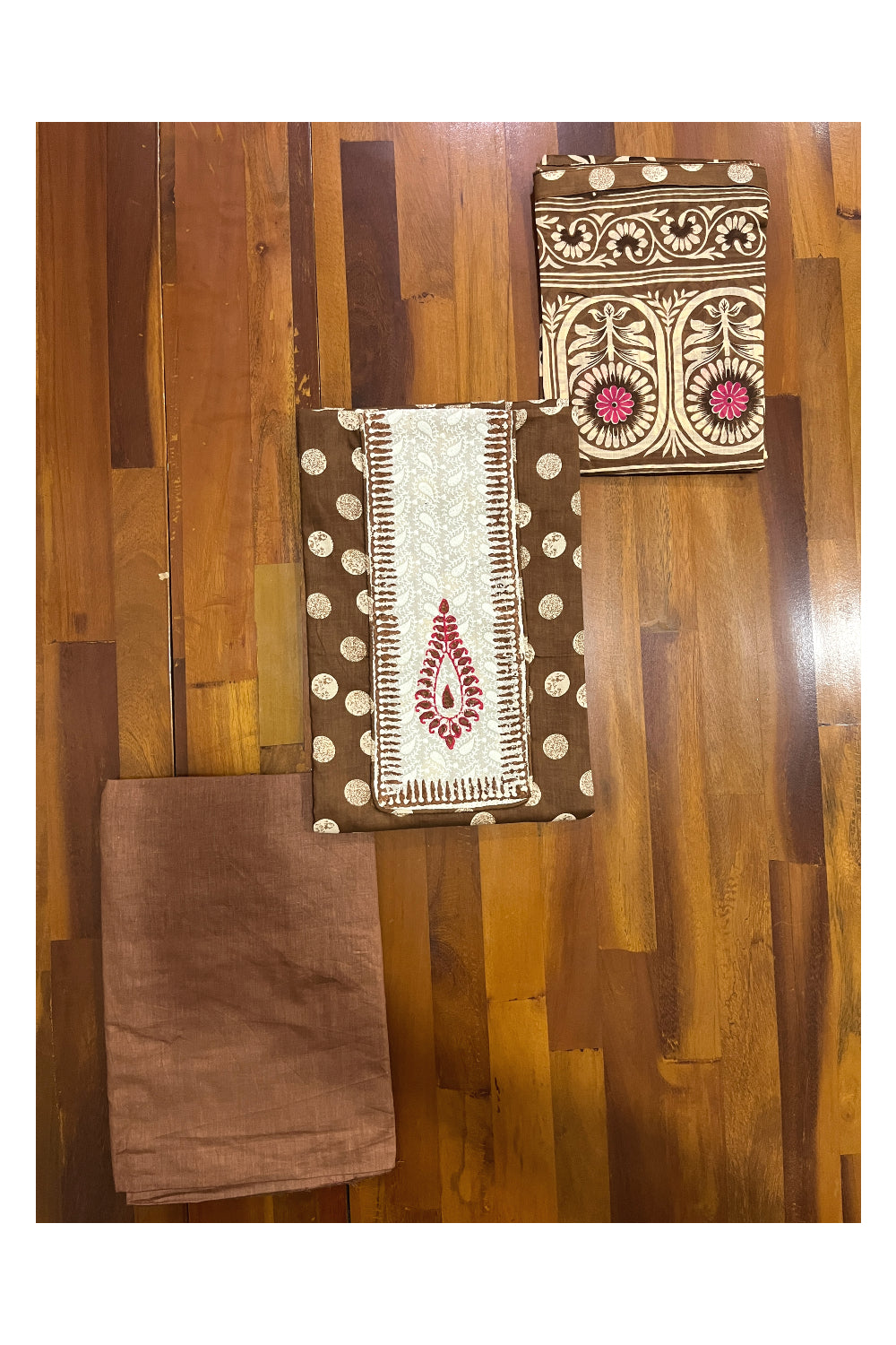 Southloom™ Cotton Churidar Salwar Suit Material in Brown with Polka Prints