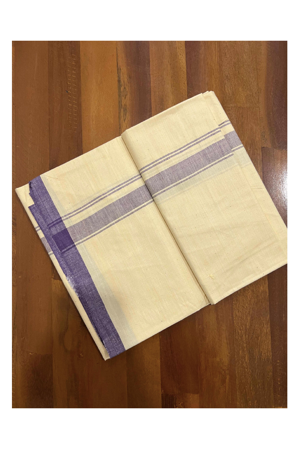 Southloom Premium Handloom Bright Yellow Single Mundu with Violet Border (Lungi)