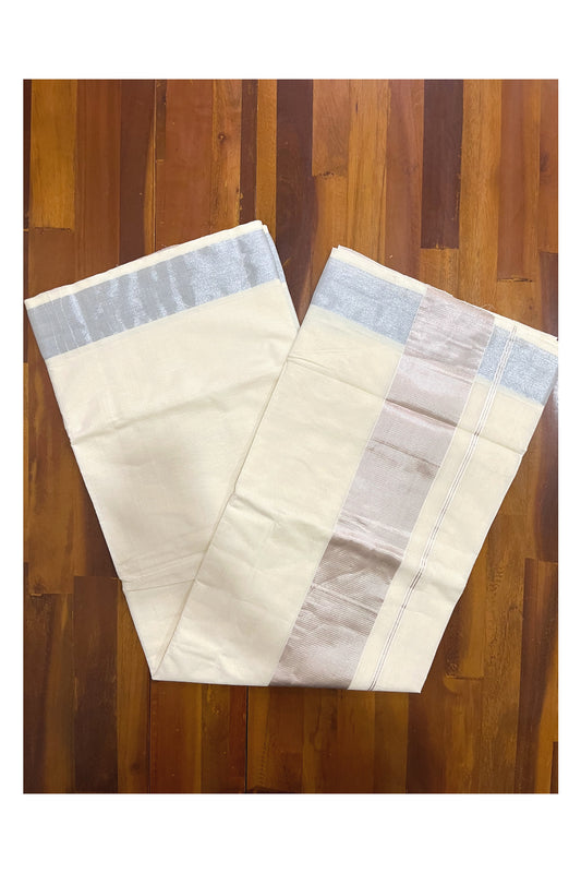 Kerala Plain Cotton Silver Kasavu 4 Inch Saree