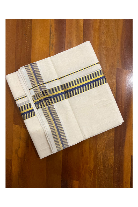 Southloom Kuthampully Handloom Pure Cotton Mundu with Golden and Black Kasavu Line Border (South Indian Dhoti)