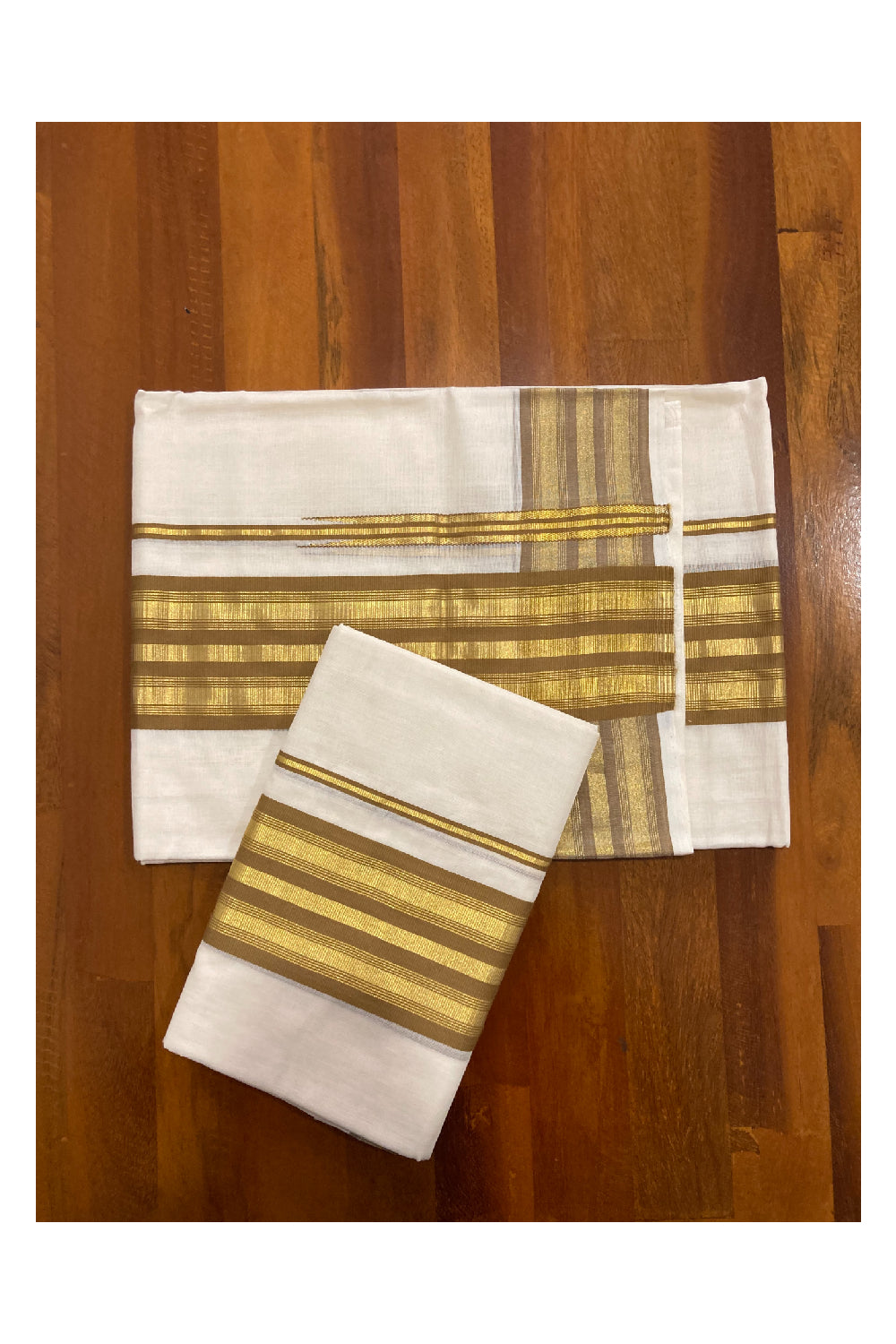 Southloom Premium Handloom Set Mundu with Kasavu and Light Brown Border 2.80 Mtrs