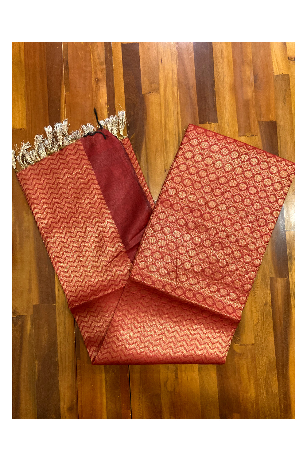 Southloom Cotton Kasavu Designer Woven Works in Red Saree