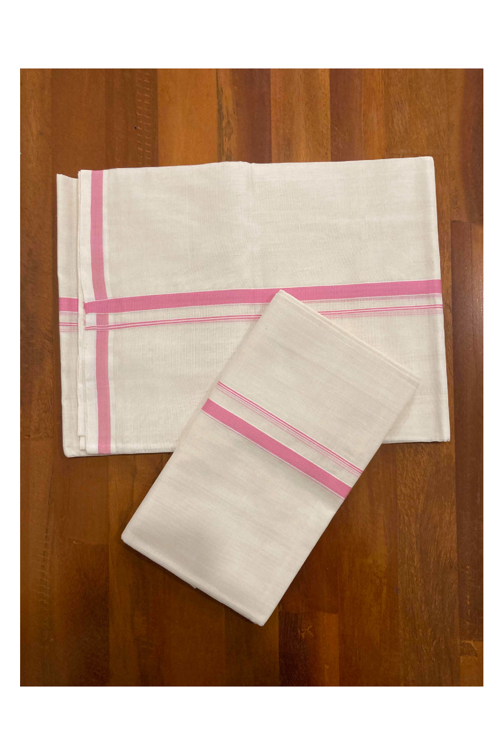 Southloom™ Premium Handloom Mundum Neriyathum (Set Mundu) with 0.5 inch Pink Border (Weaver: Jaya)