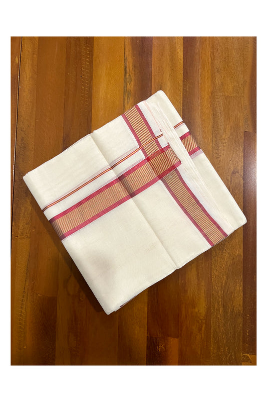 Southloom Premium Handloom Pure Cotton Mundu with Golden and Red Kasavu Border (South Indian Dhoti)