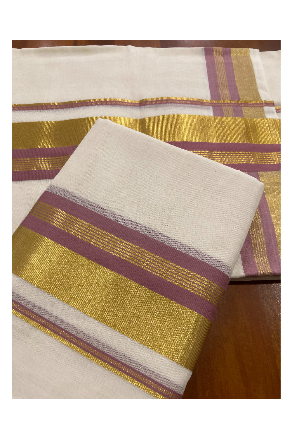 Southloom Premium Handloom Set Mundu with Kasavu and Pale Pink Border 2.80 Mtrs