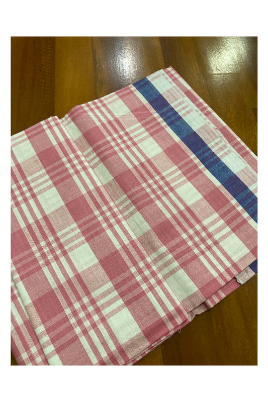 Southloom Premium Handloom Pink and White Checkered Borderless Single Mundu (South Indian Kerala Dhoti)