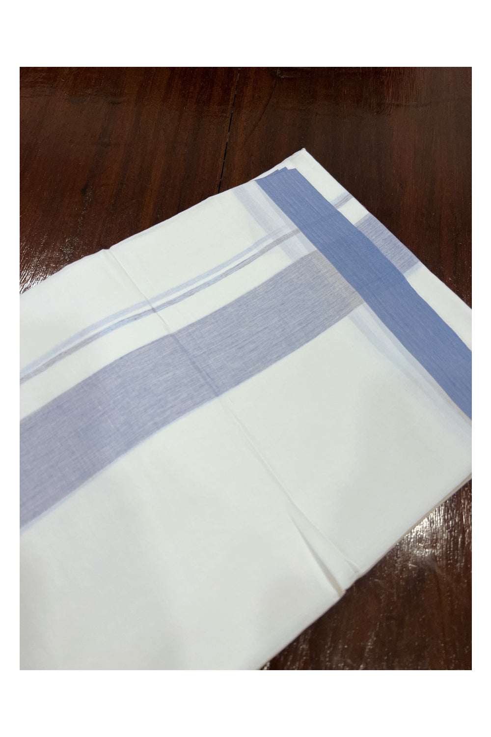 Pure White Cotton Double Mundu with Blue Border (South Indian Dhoti)