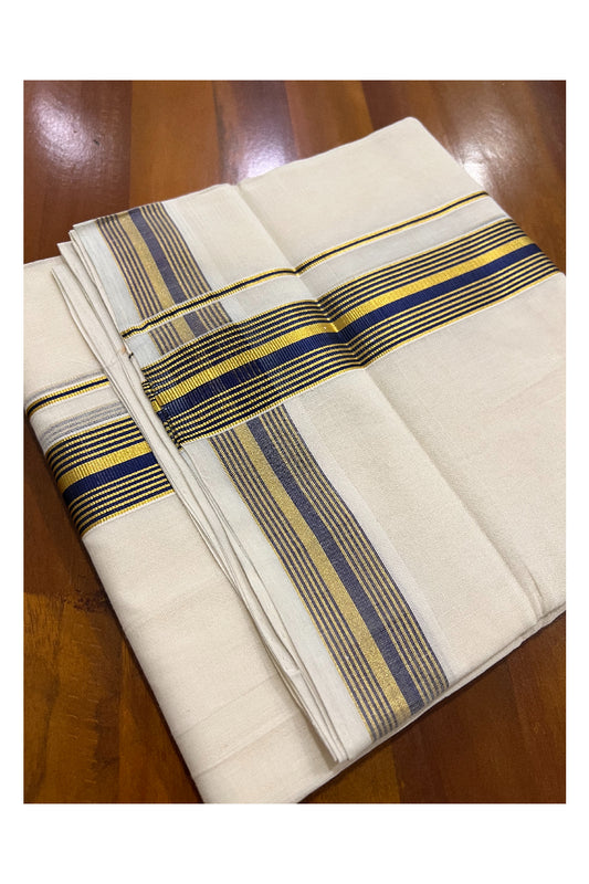 Southloom Kuthampully Handloom Pure Cotton Mundu with Golden and Black Kasavu Line Border (South Indian Dhoti)