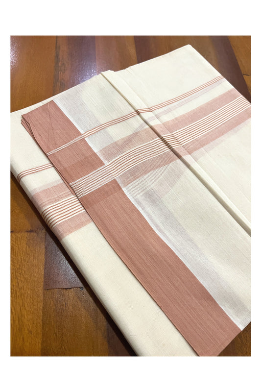 Pure Cotton Off White Double Mundu with Peach Kara (South Indian Dhoti)