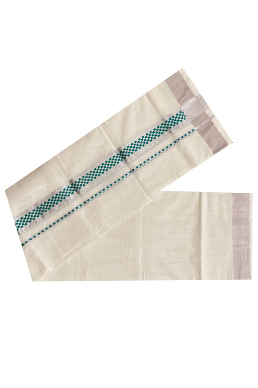 Southloom Handloom Premium Silver Kasavu Double Dhoti with Woven Design Border