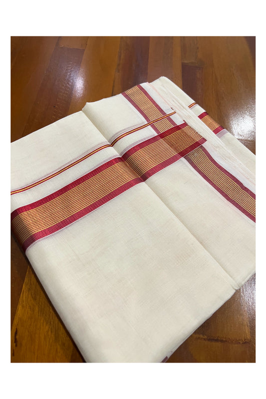 Southloom Premium Handloom Pure Cotton Mundu with Golden and Red Kasavu Border (South Indian Dhoti)