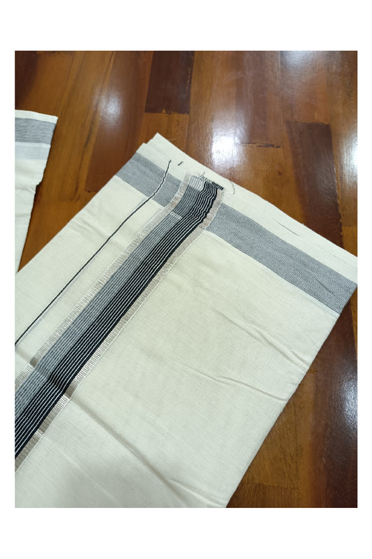 Off White Kerala Double Mundu with Silver Kasavu and Black Kara (South Indian Dhoti)