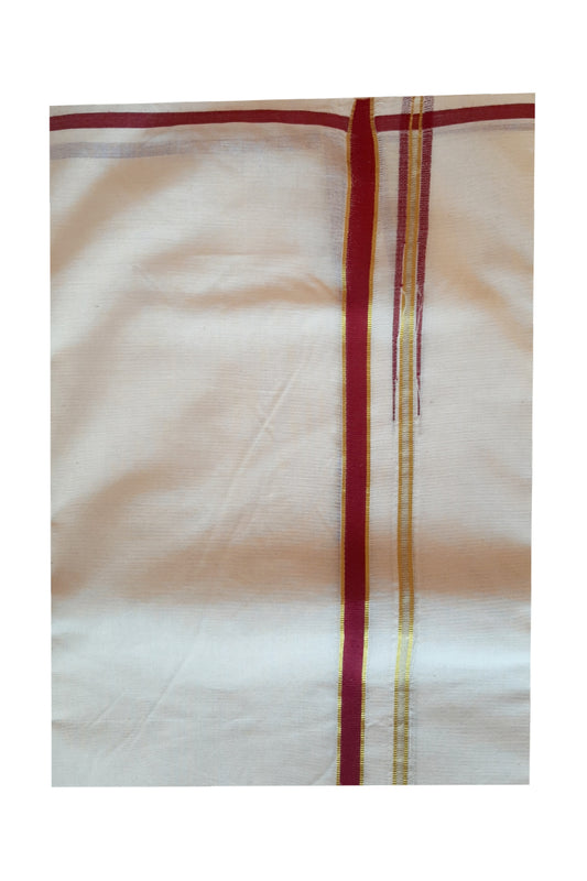 Mundu with Maroon and Puliyilakkara Kasavu Border (South Indian Dhoti)