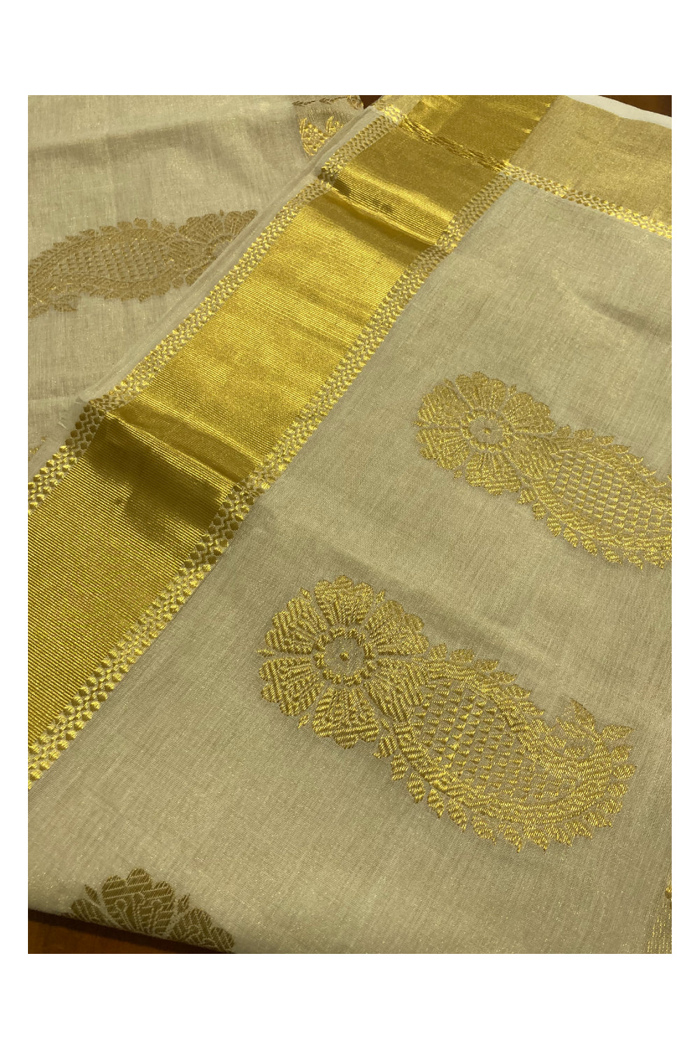 Southloom Balaramapuram Handloom Tissue Heavy Work Saree with Paisley Design