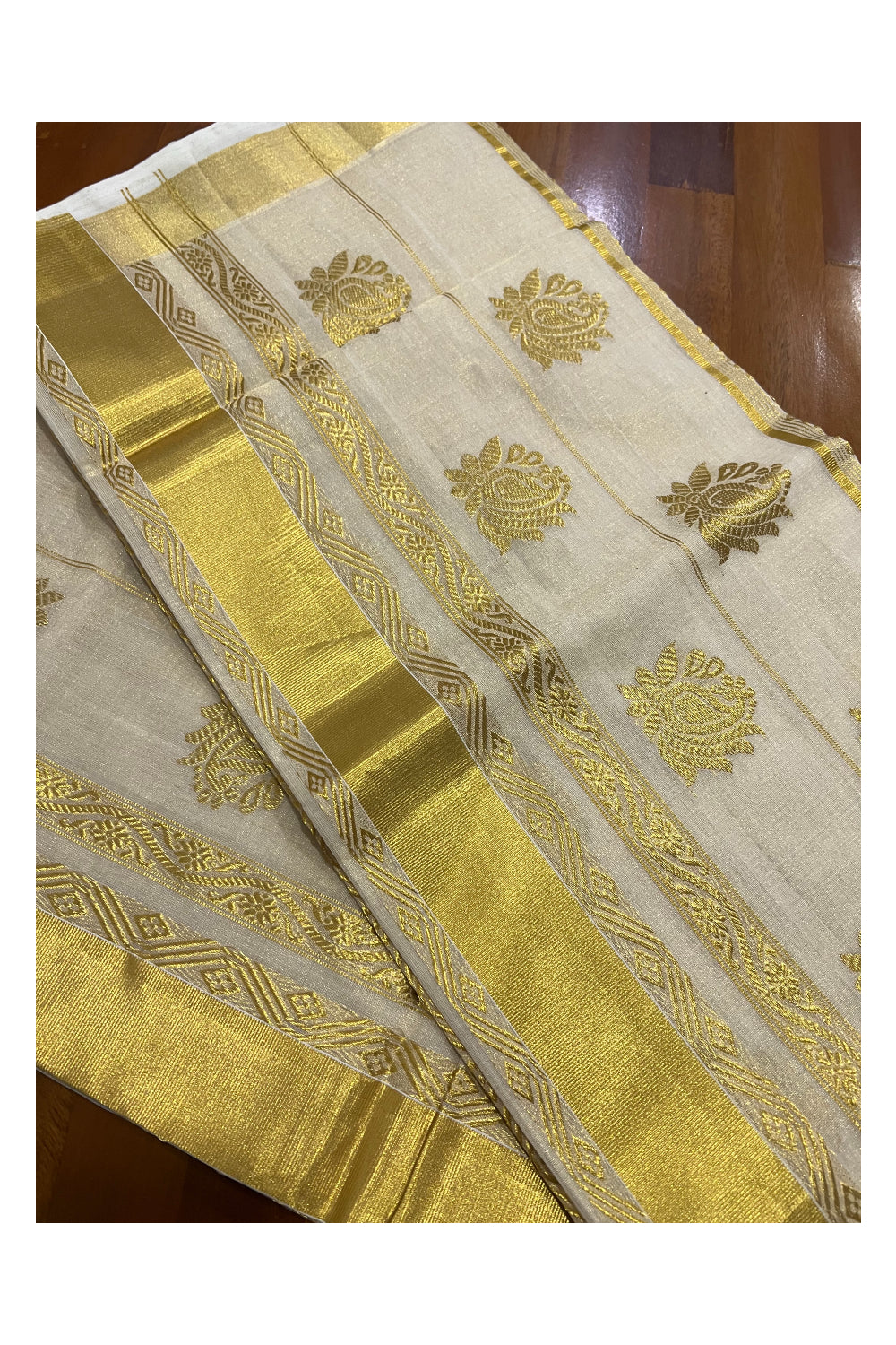 Southloom Premium Handloom Tissue Heavy Work Saree with Woven Paisley Motifs Design