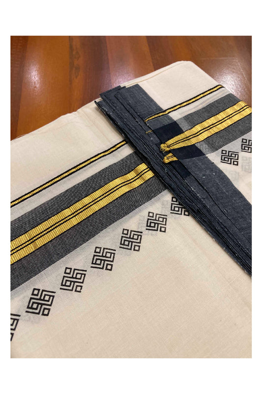 Southloom Balaramapuram Handloom Mundu with Black and Kasavu Printed Border