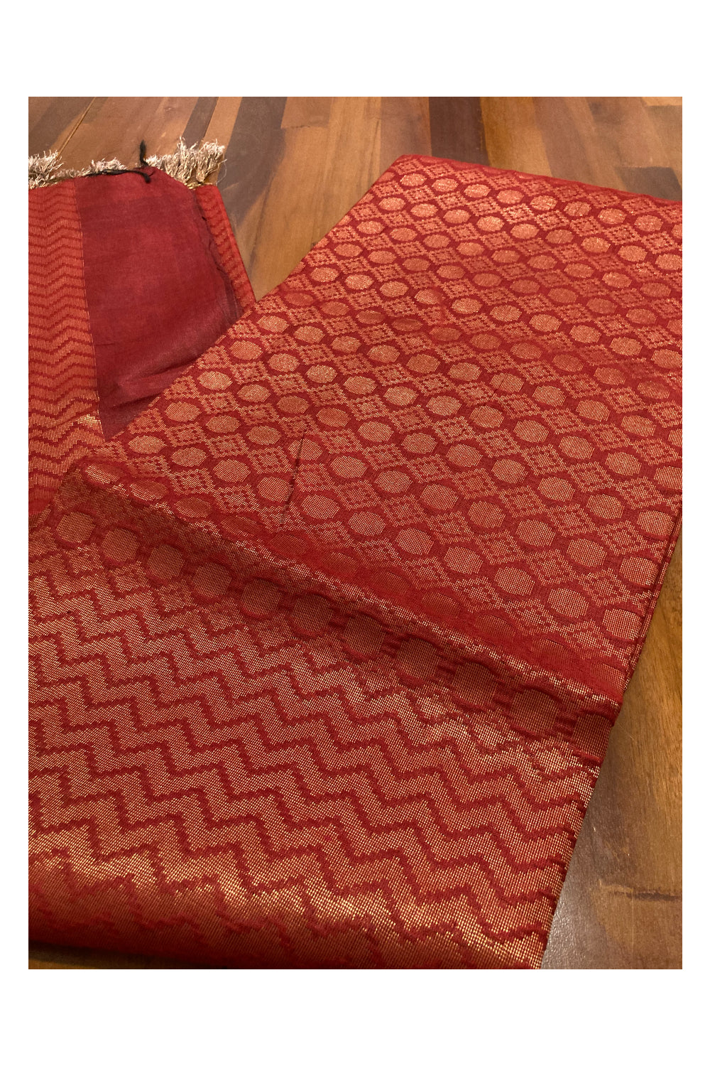 Southloom Cotton Kasavu Designer Woven Works in Red Saree