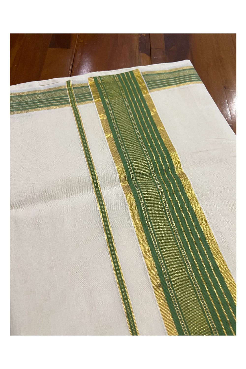 Southloom™ Premium Handloom Kerala Saree with Light Green and Kasavu Border