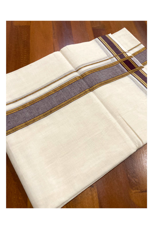 Southloom Premium Handloom Pure Cotton Mundu with Brown and Kasavu Border (South Indian Dhoti)