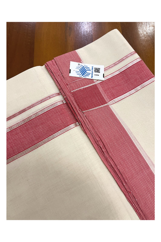 Southloom Premium Unakkupaavu Handloom Mundu with Silver Kasavu and Red Border (South Indian Kerala Dhoti)