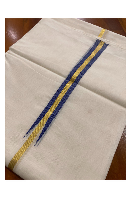 Southloom Premium Handloom Chutti Kara Kasavu Double Mundu (South Indian Dhoti) with Blue Chutti