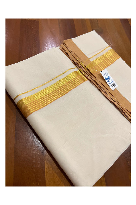 Southloom Premium Unakkupaavu Handloom Wedding Mundu with Orange and Kasavu Border