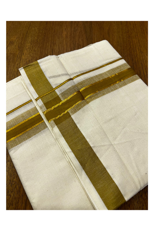 Southloom Onam 2022 Off-White Double Mundu with Kasavu and Brown Border (South Indian Dhoti)