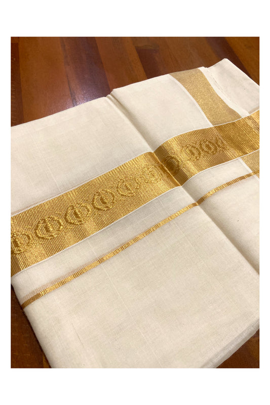 Southloom Premium Handloom Pure Cotton Wedding Mundu with Kasavu Woven Patterns Border (South Indian Kerala Dhoti)