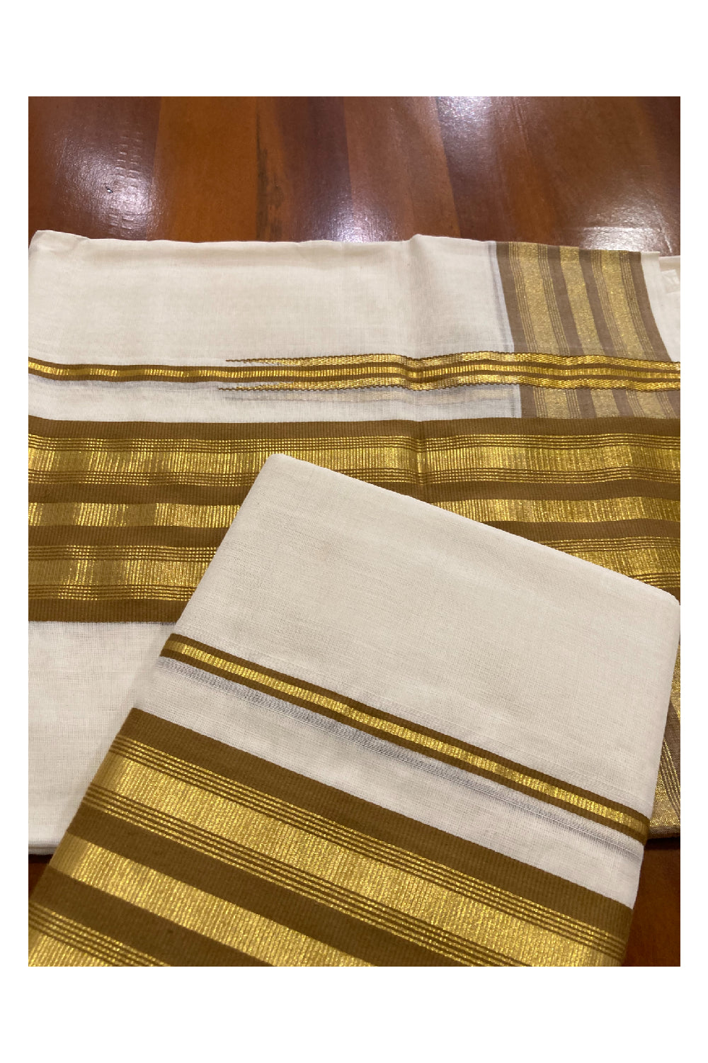 Southloom Premium Handloom Set Mundu with Kasavu and Light Brown Border 2.80 Mtrs