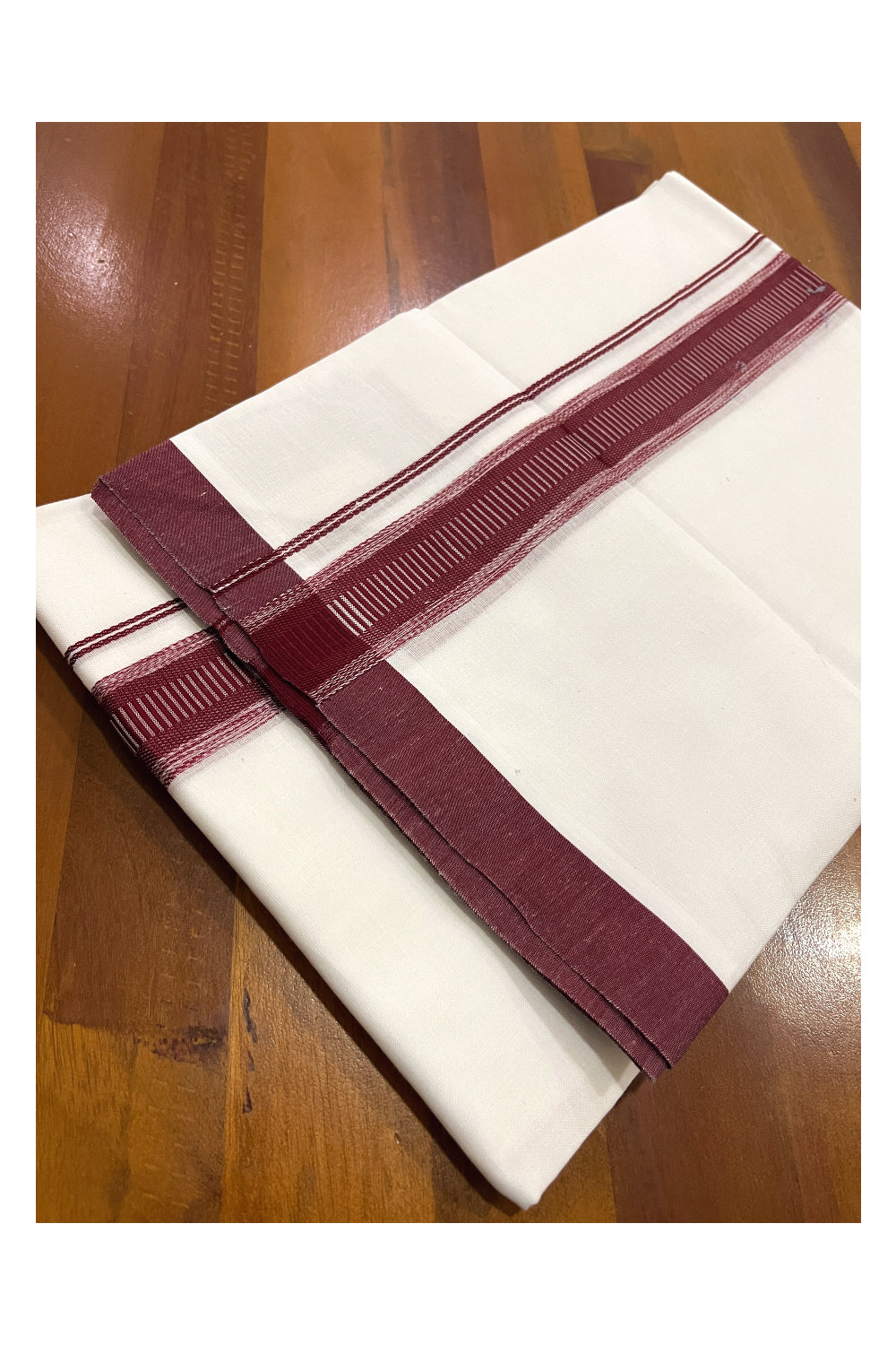 Pure White Cotton Double Mundu with Purple Border (South Indian Dhoti)