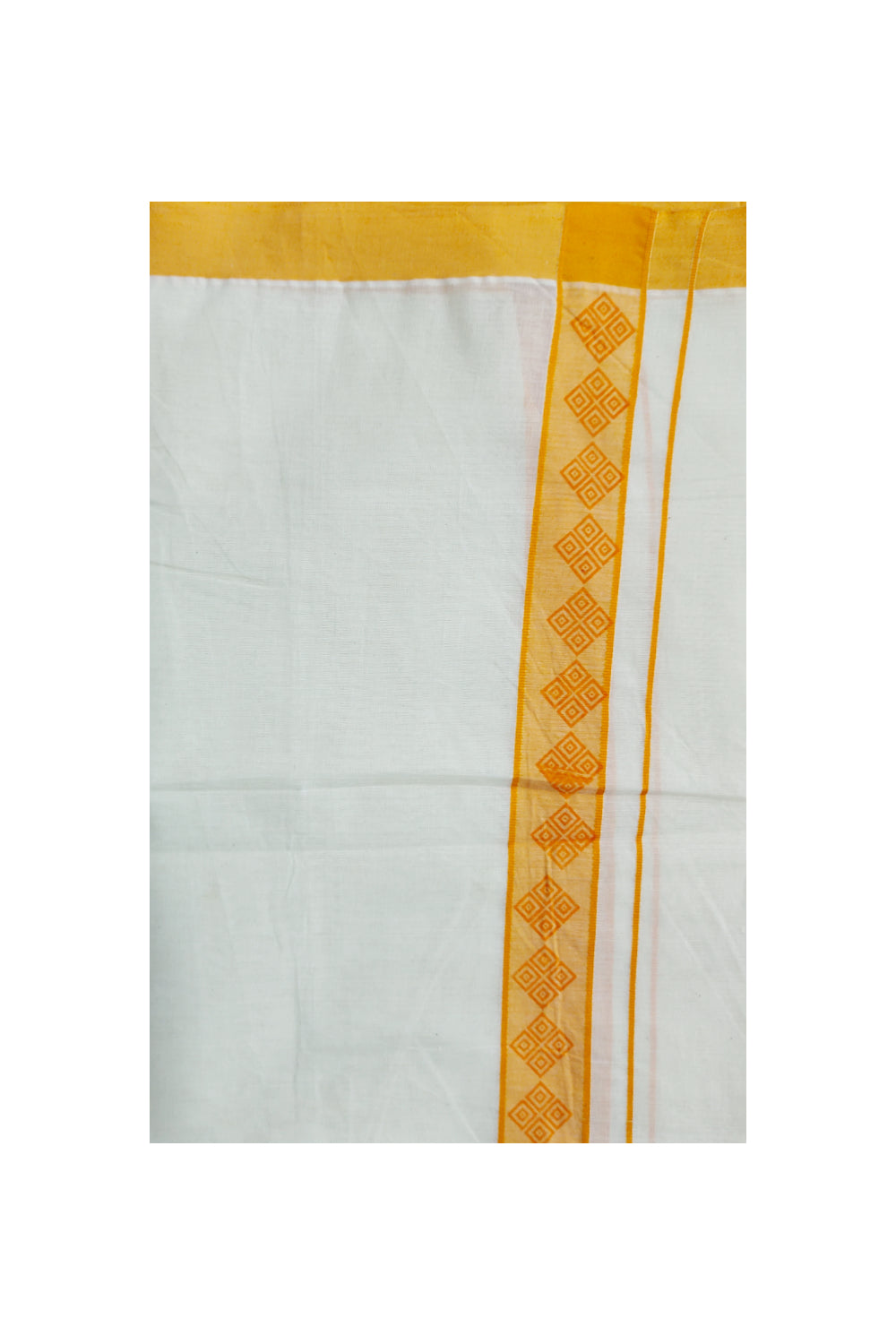 Off White Cotton Mundu with Orange Woven Kara (South Indian Dhoti)