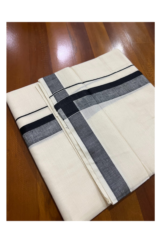 Off White Kerala Double Mundu with Black Shaded Kara (South Indian Dhoti)