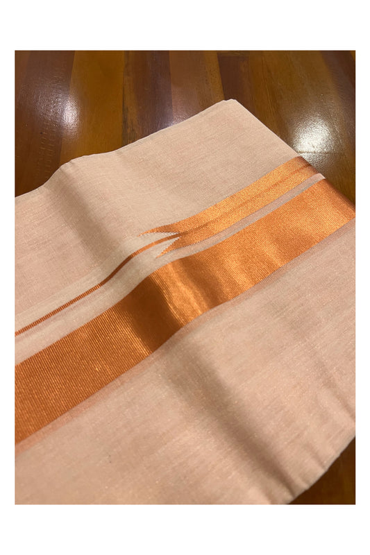 Southloom Premium Handloom Copper Tissue Wedding Mundu with Kasavu Chutti Border (South Indian Dhoti)