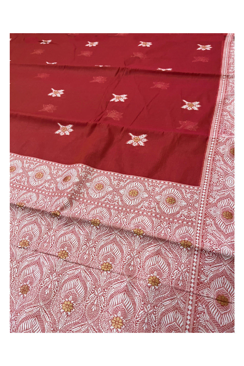 Southloom Cotton Dark Orange Saree with White Woven Designs on Border