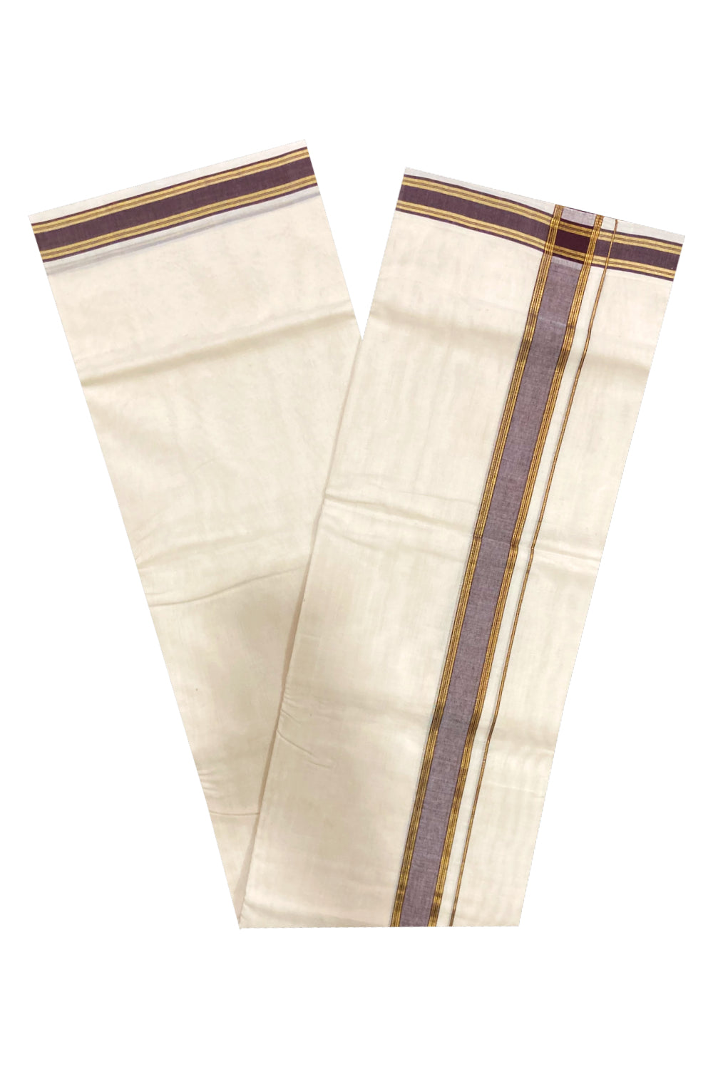 Southloom Premium Handloom Pure Cotton Mundu with Brown and Kasavu Border (South Indian Dhoti)