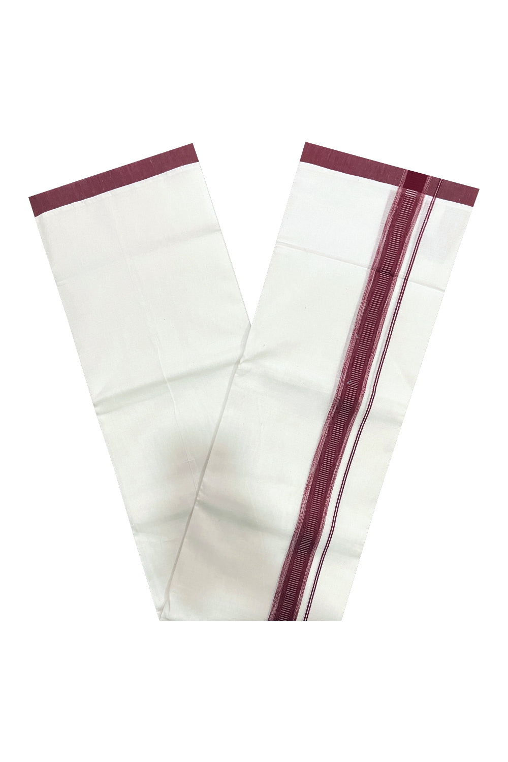 Pure White Cotton Double Mundu with Purple Border (South Indian Dhoti)