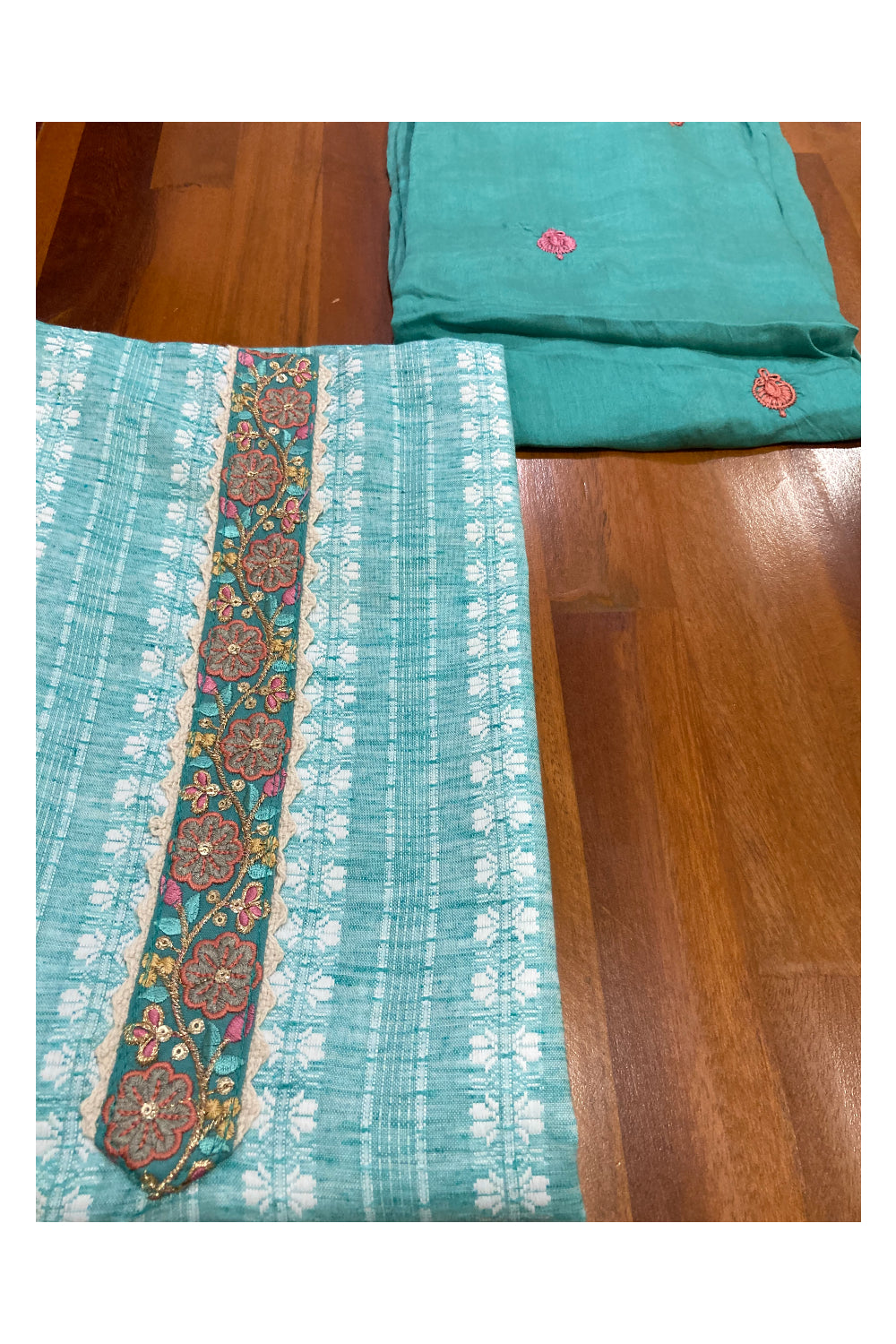 Southloom™ Cotton Churidar Salwar Suit Material in Light Blue Printed Design