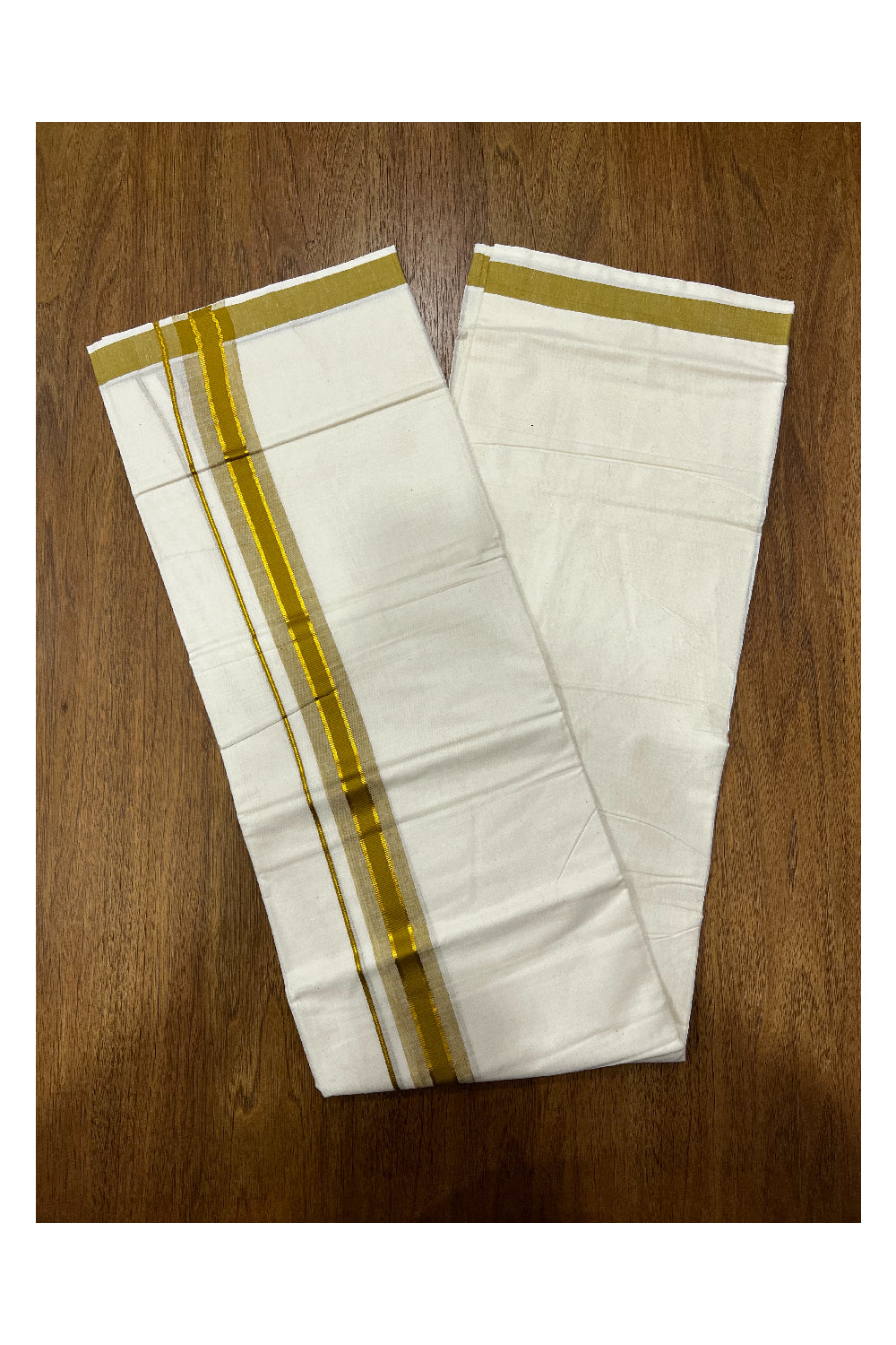 Southloom Onam 2022 Off-White Double Mundu with Kasavu and Brown Border (South Indian Dhoti)