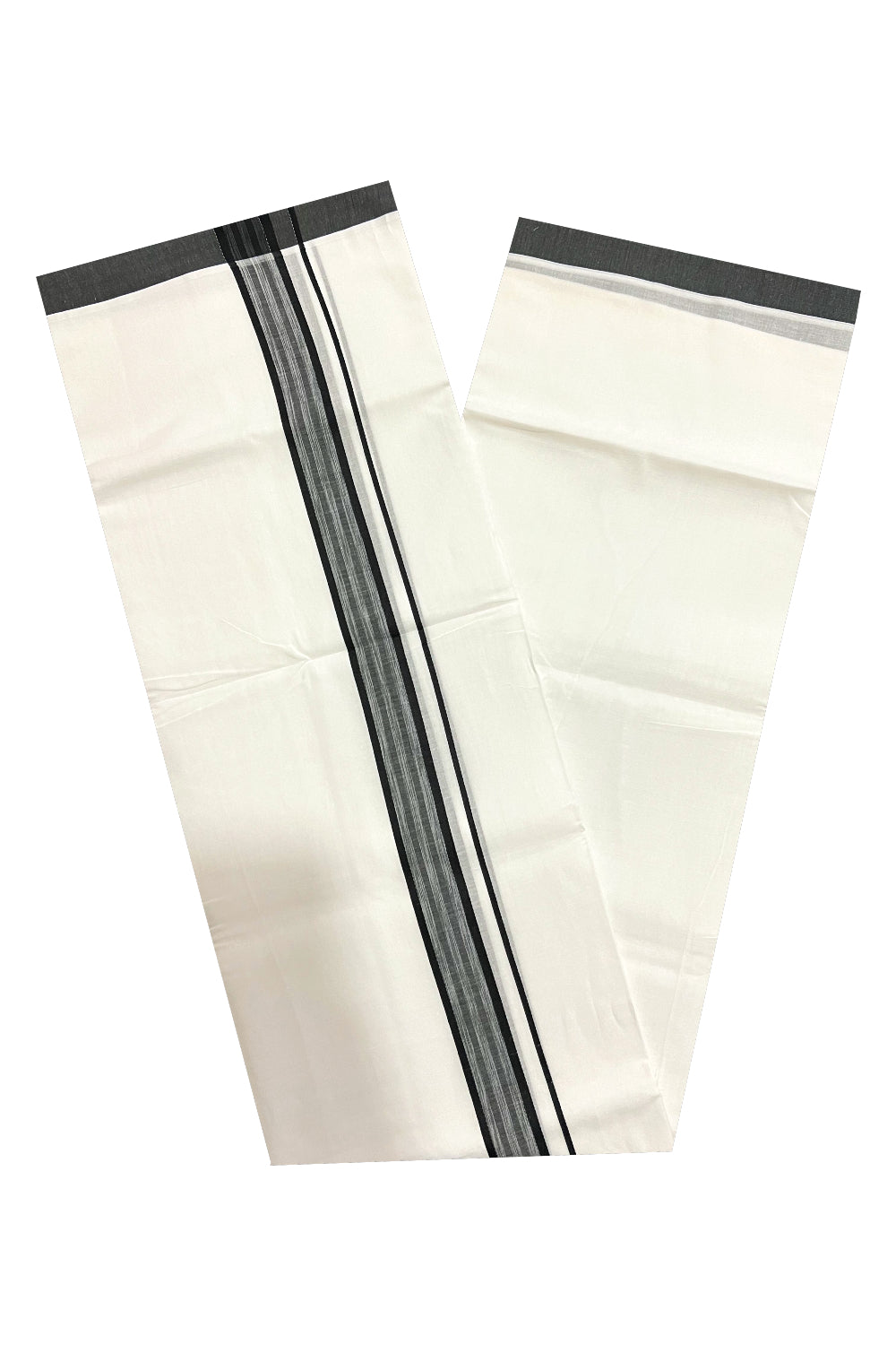 Pure White Cotton Double Mundu with Black Border (South Indian Dhoti)
