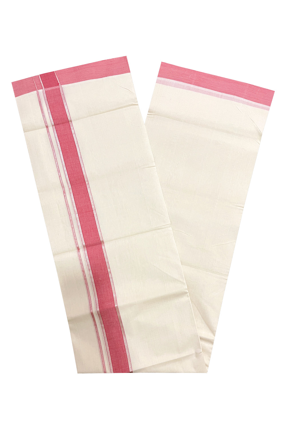 Southloom Premium Unakkupaavu Handloom Mundu with Silver Kasavu and Red Border (South Indian Kerala Dhoti)