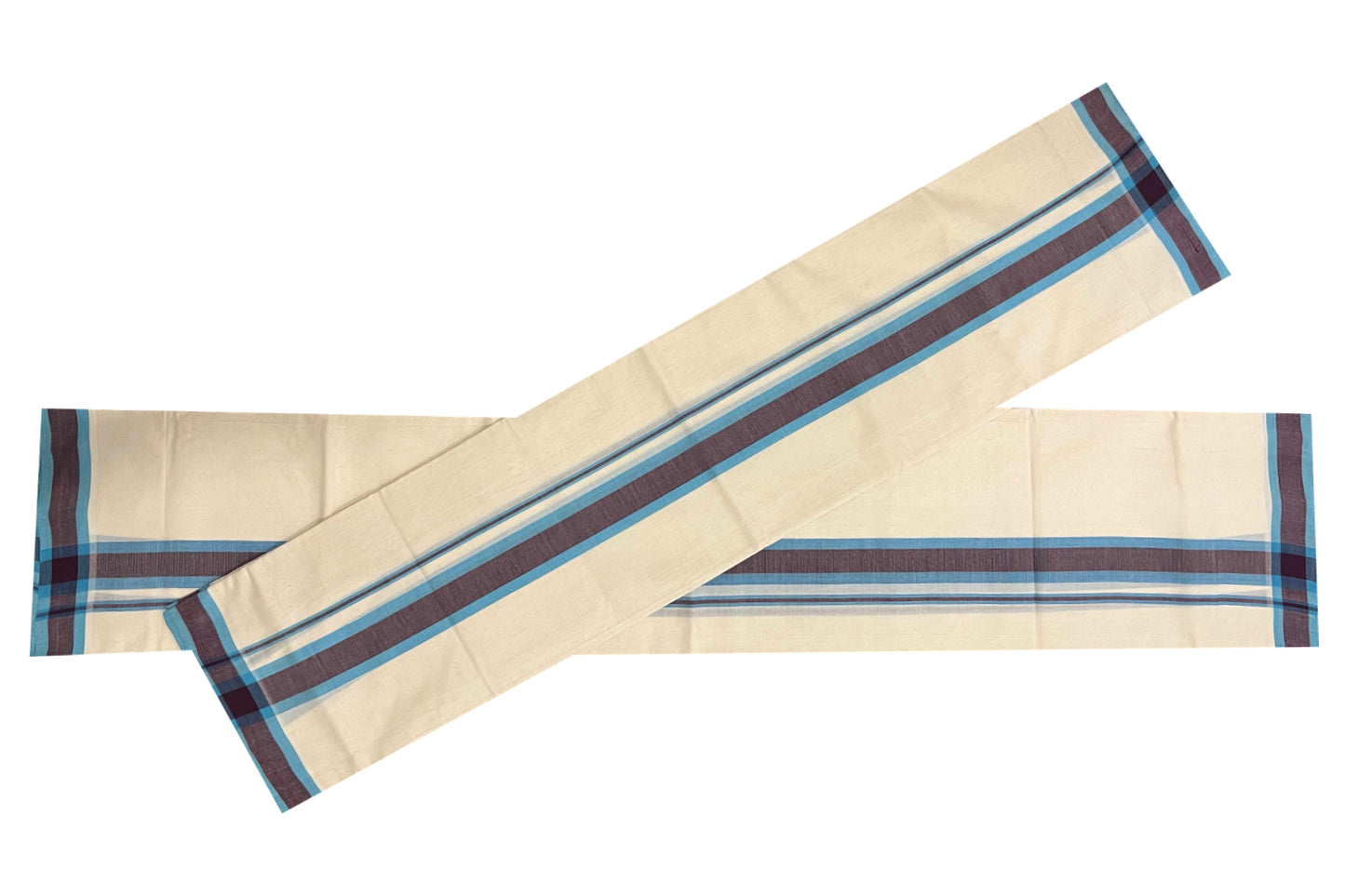 Southloom™ Unakkupaavu Premium Handloom Single Mundum Neriyathum (Set Mundu) with Blue and Purple Border