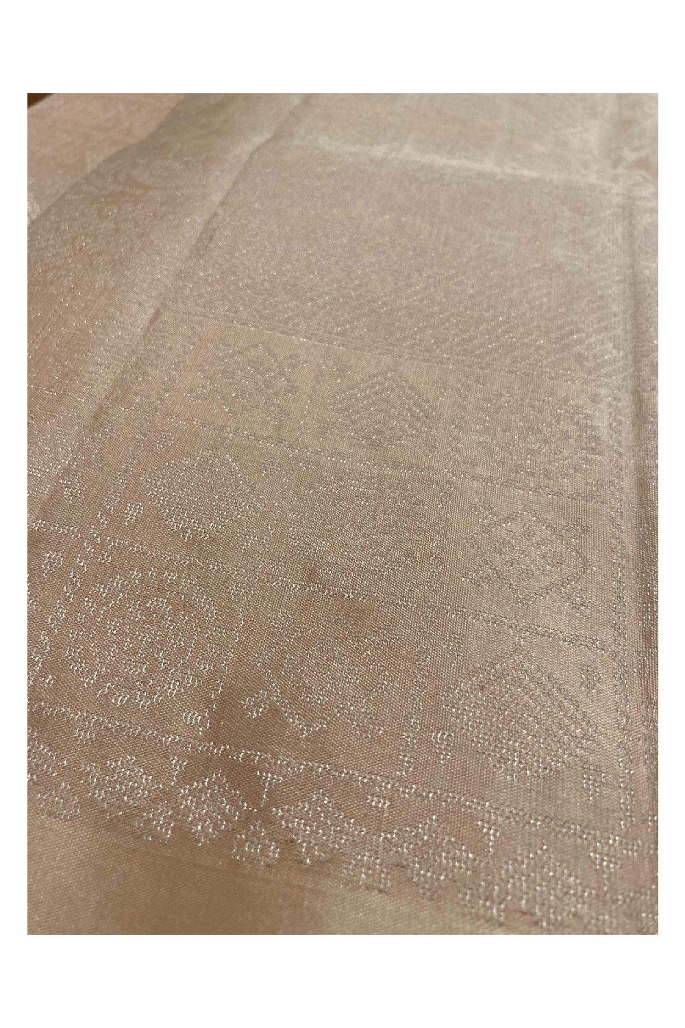 Southloom Handloom Pure Silk Manthrakodi Kanchipuram Saree in Single Peach Bronze Colour and Silver Zari Motifs