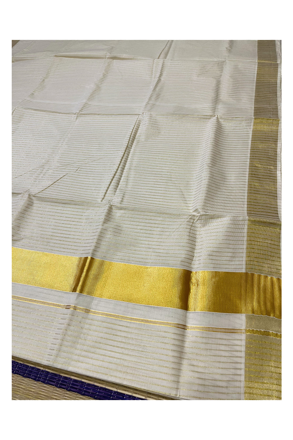 Pure Cotton Kerala Kasavu Lines Onam Saree (Handloom Quality Kasavu) with 3 inch Border
