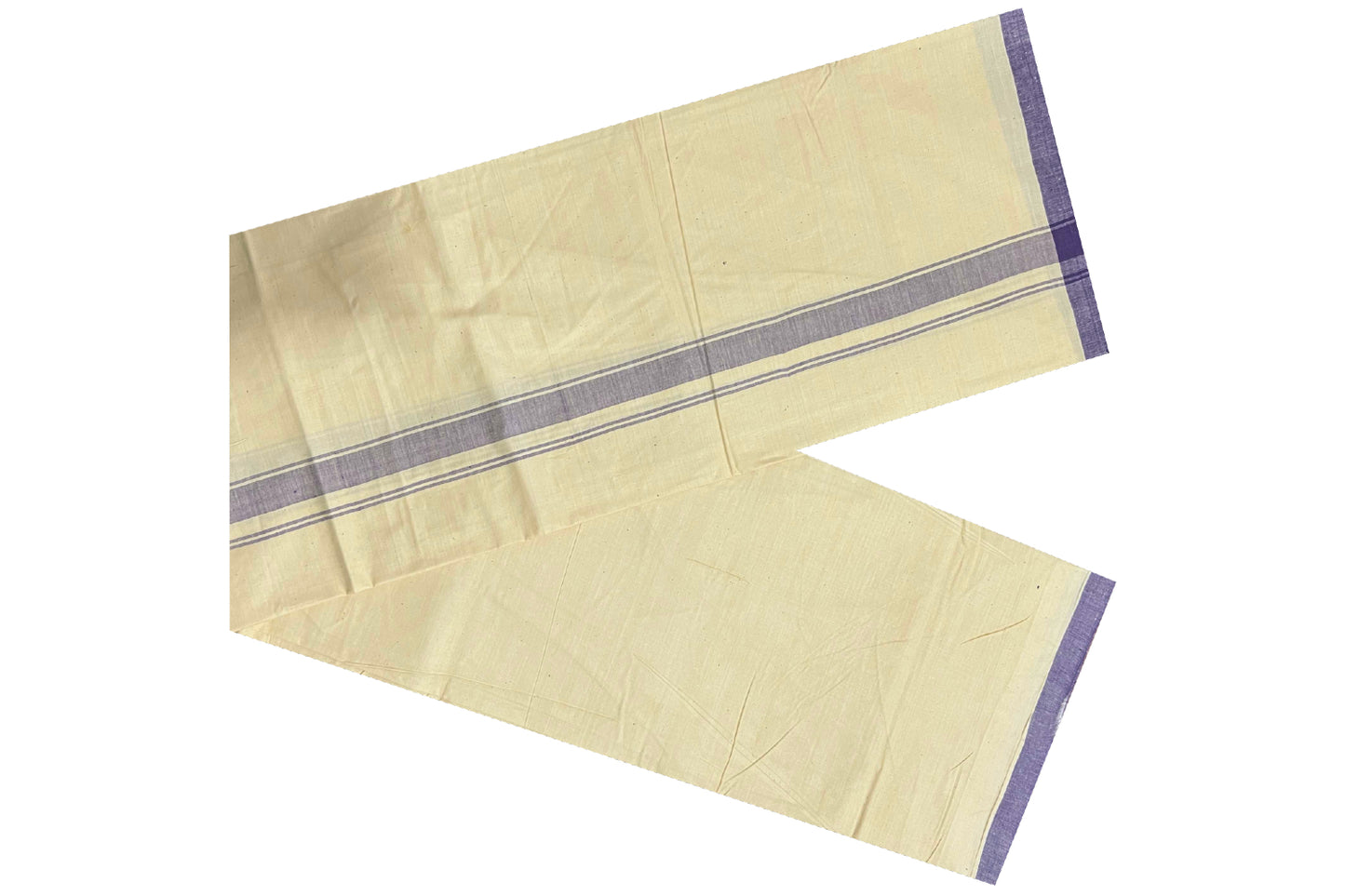 Southloom Premium Handloom Bright Yellow Single Mundu with Violet Border (Lungi)