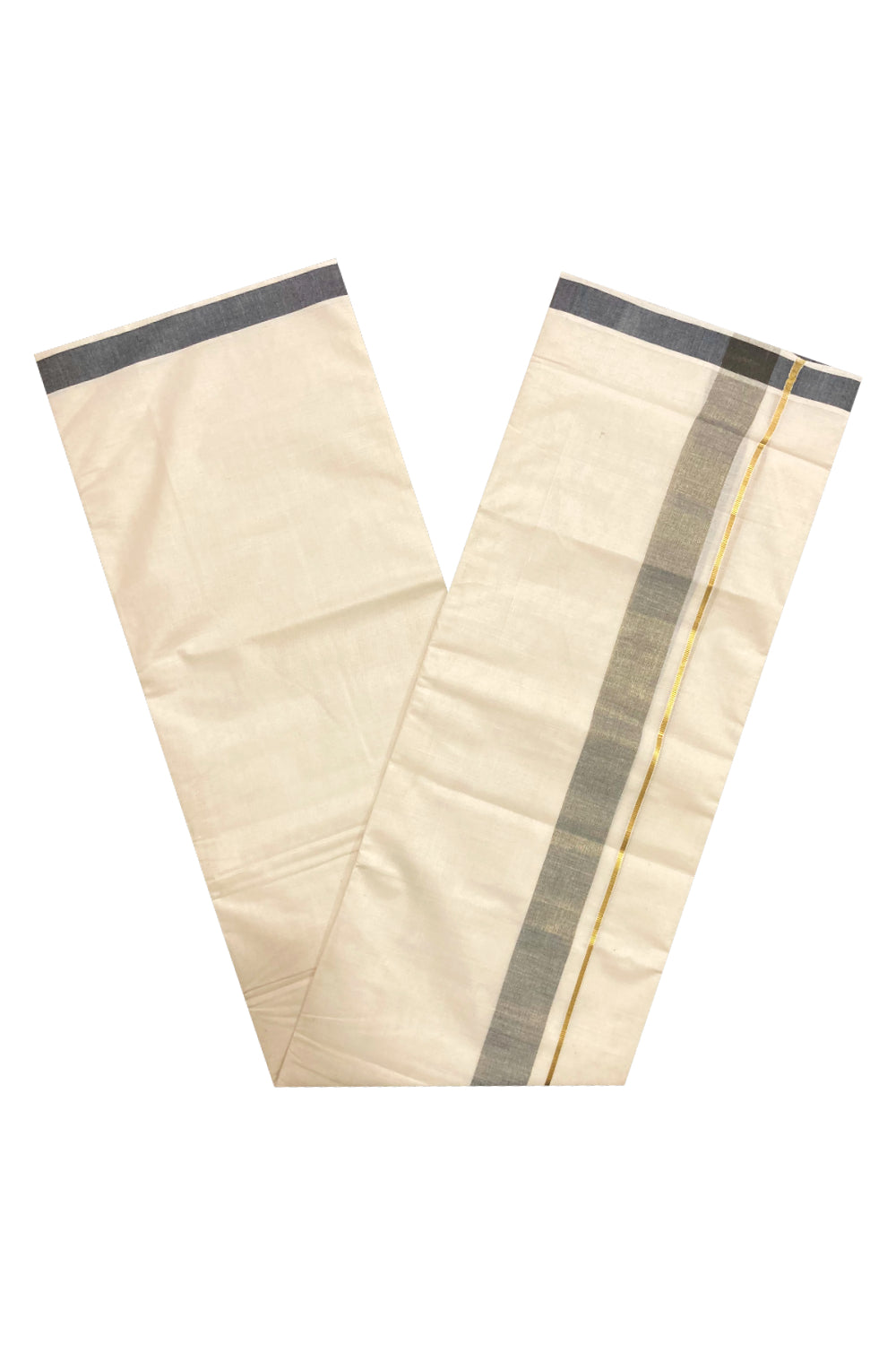 Pure Cotton Kerala Double Mundu with Kasavu and Black Border (South Indian Dhoti)