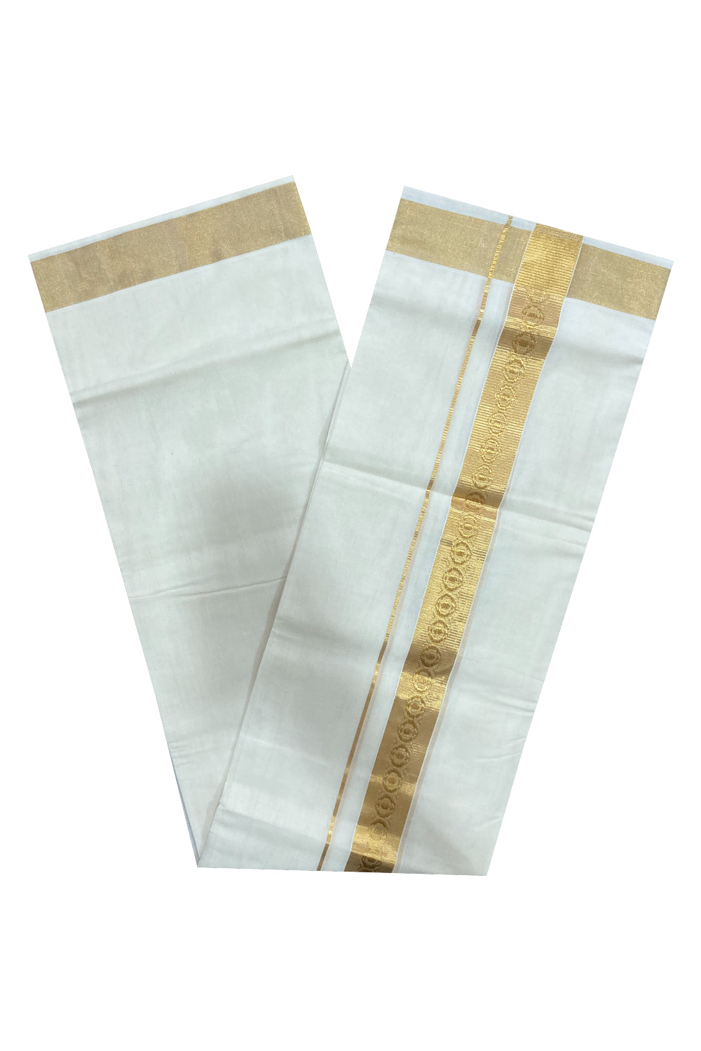 Southloom Premium Handloom Pure Cotton Wedding Mundu with Kasavu Woven Patterns Border (South Indian Kerala Dhoti)