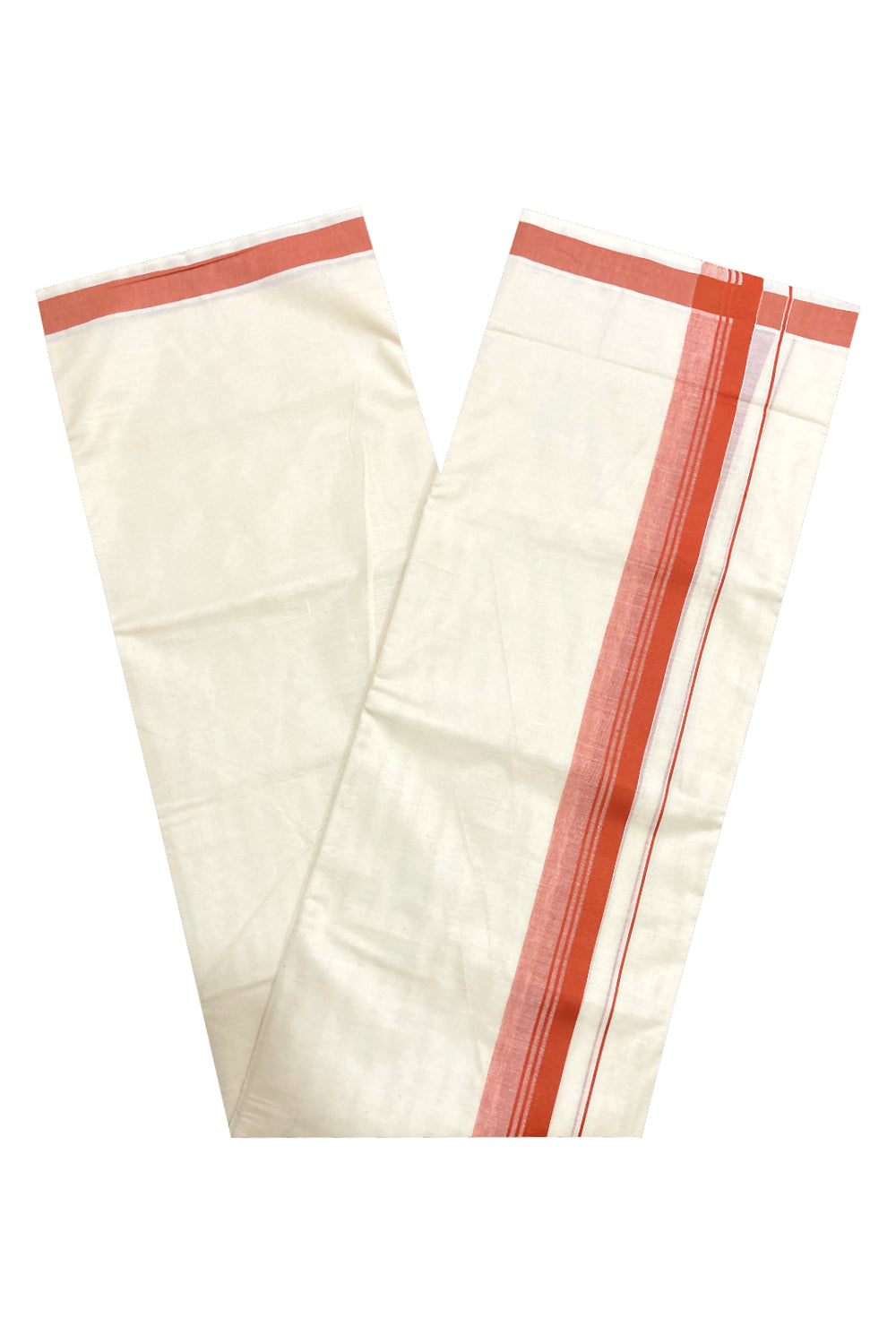 Off White Pure Cotton Double Mundu with Orange Border (South Indian Dhoti)