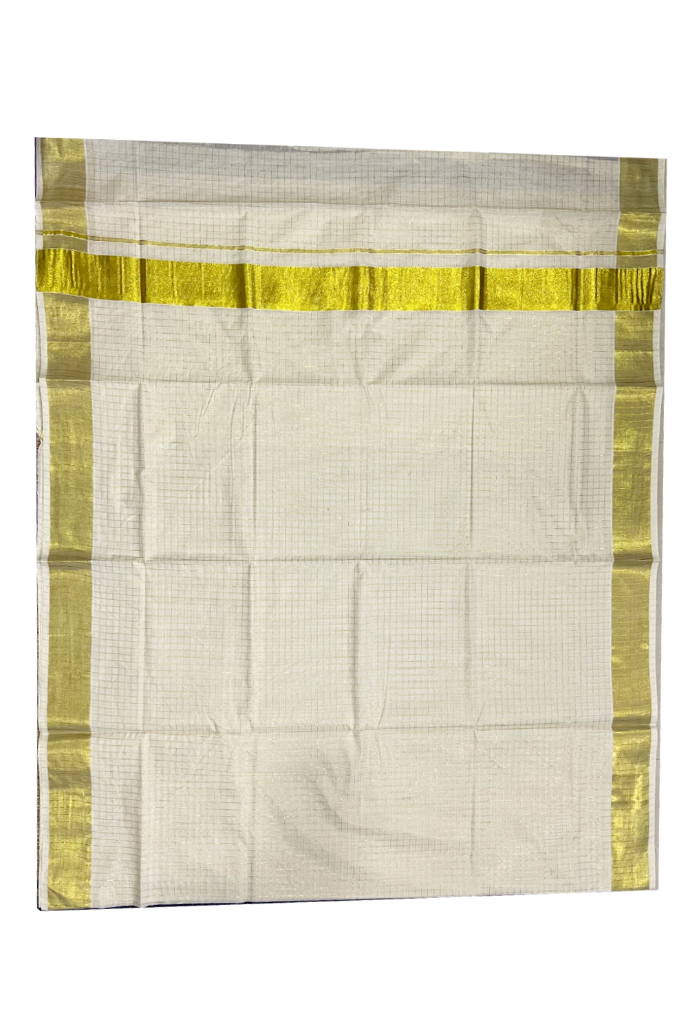 Pure Cotton Kerala Kasavu Checkered Saree with 3 inch Border