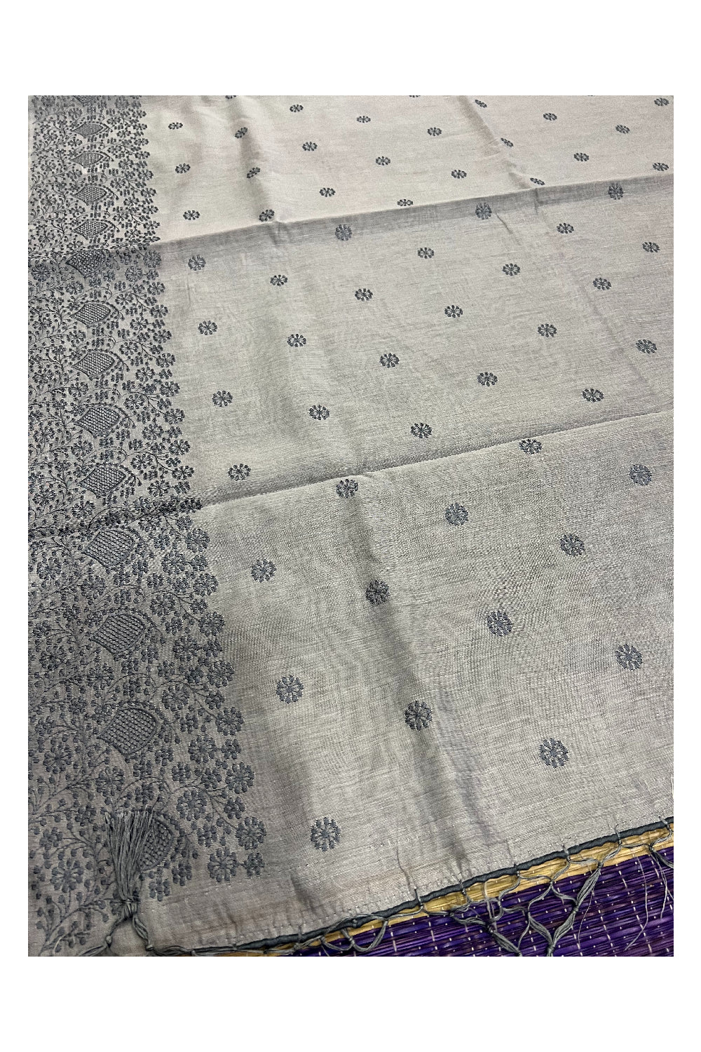 Southloom Grey Cotton Designer Saree with Embroidery Work