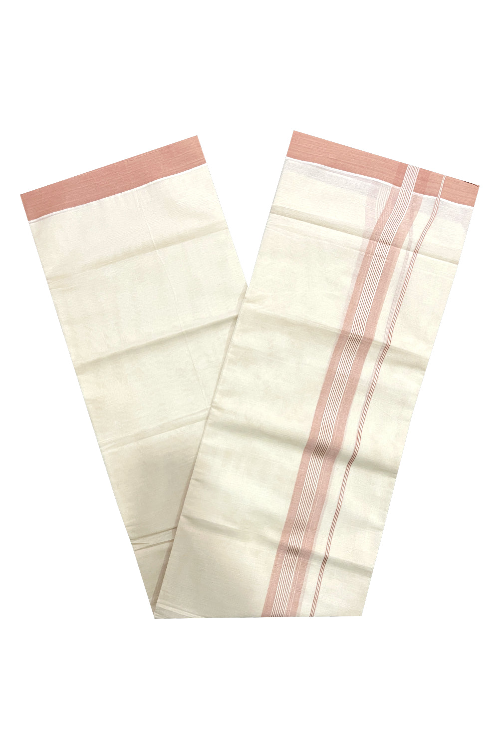 Pure Cotton Off White Double Mundu with Peach Kara (South Indian Dhoti)